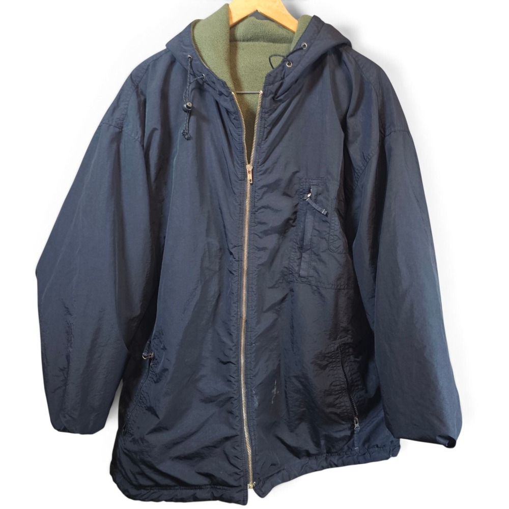 Faded Glory Outdoors Jacket Mens XLT Navy Blue Good Fleece Lined Hooded Full Zip